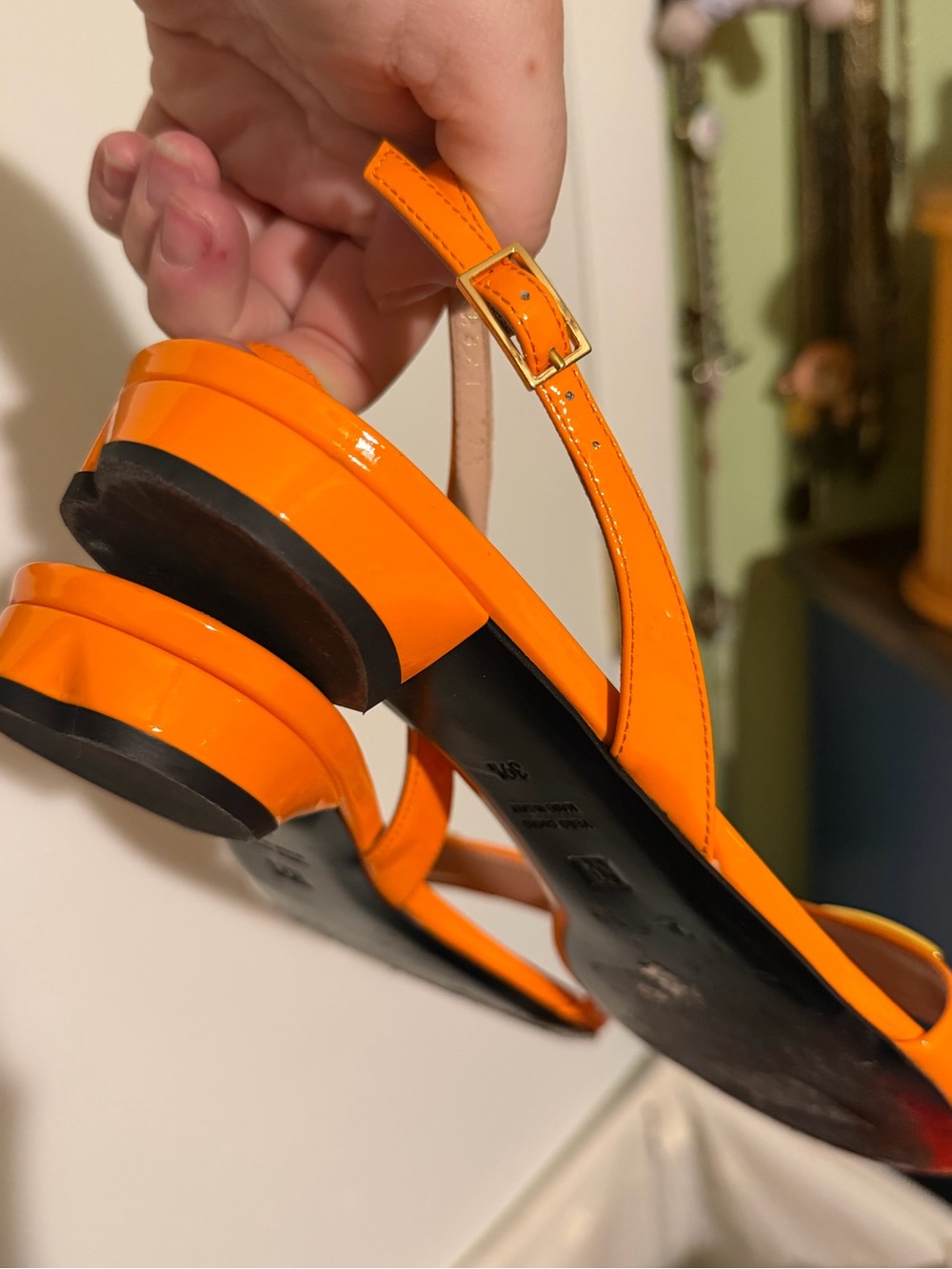 Escada Orange Patent Leather Slingback Sandals size 39.5 - Picture 6 of 9